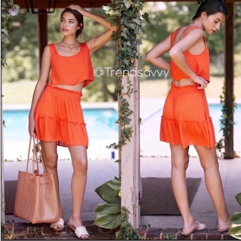 Anthropologie Breezy Swim Cover Up Set Smocked Mini Skirt Tank Large NWT